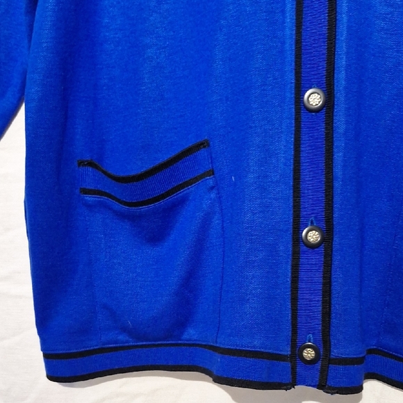 Vintage Royal Blue Cardigan with Black Accents, Silver Buttons, Sz 18, NWOT - Picture 8 of 14